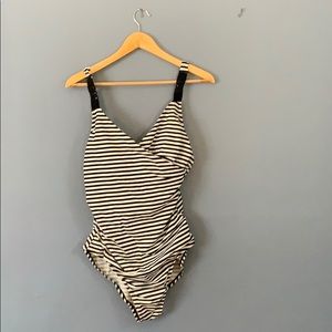 Merona Target Black-White Striped One-Piece Swim